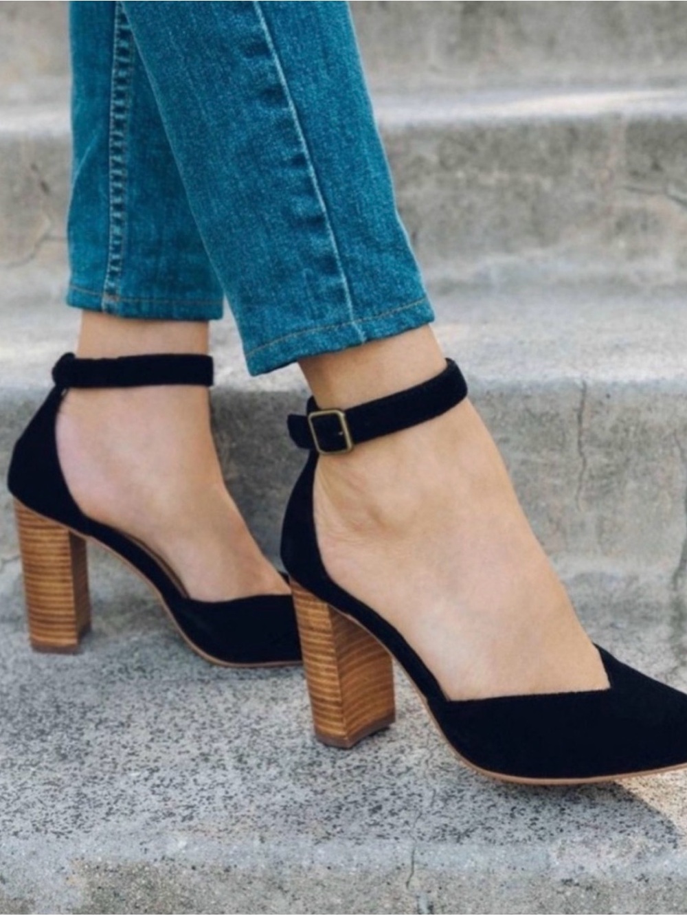 Soludos Black Suede Ankle-Strap Block Heels